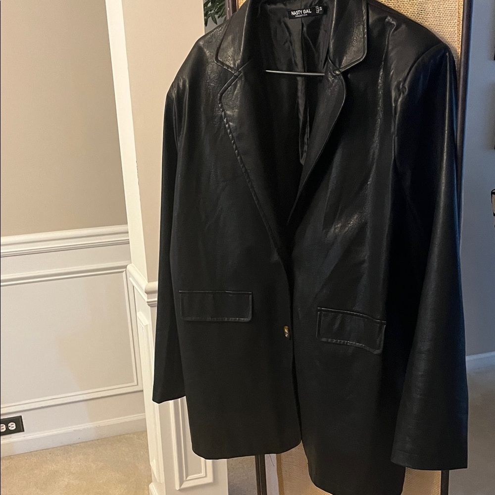 Nasty Gal Black Leather Blazer Jacket. size 4